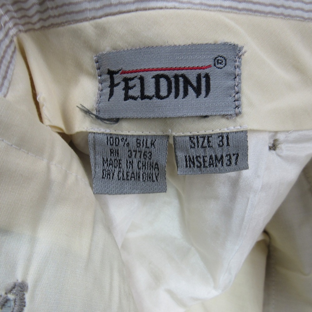 Feldini Mens 100% Silk Herringbone Pleated Dress Pants Taupe Cuffed 35x27 - Picture 3 of 7